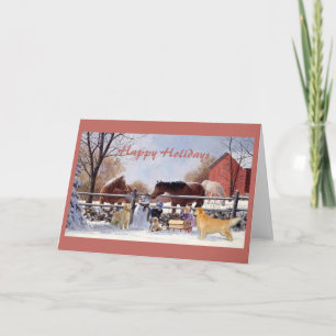 Goldener Retriever und Weihnachtskarten für Pferde Feiertagskarte
