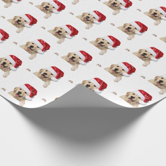 Goldener Retriever und Weihnachtsmannmütze Geschenkpapier (Ecke)