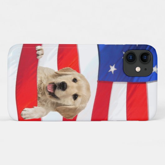 Goldener Retriever unter amerikanischer Flagge Case-Mate iPhone Hülle (Rückseite (Horizontal))