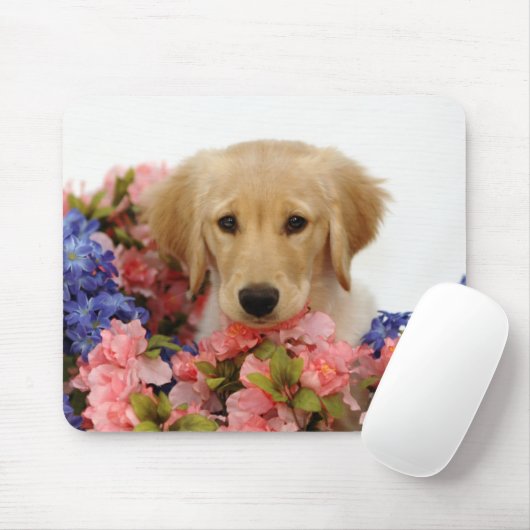 Goldener Retriever-Welpe und Blumen Mousepad (Mit Mouse)