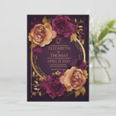 Goldener Ring mit Rose Dunkler Lila und brauner Zu Einladung (Stehend Vorderseite)