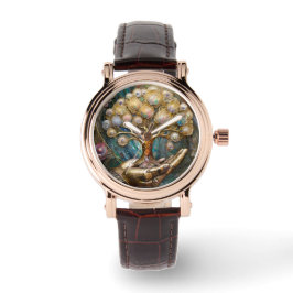 Goldener Roboter-Handholz Gold Tree of Life Armbanduhr