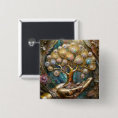 Goldener Roboter-Handholz Gold Tree of Life Button (Vorne & Hinten)