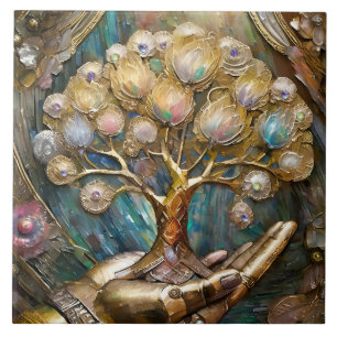 Goldener Roboter-Handholz Gold Tree of Life Fliese