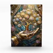 Goldener Roboter-Handholz Gold Tree of Life Fotoblock (Vorderseite)