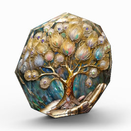 Goldener Roboter-Handholz Gold Tree of Life Fotoblock