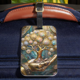 Goldener Roboter-Handholz Gold Tree of Life Gepäckanhänger