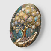 Goldener Roboter-Handholz Gold Tree of Life Große Wanduhr (Winkel)