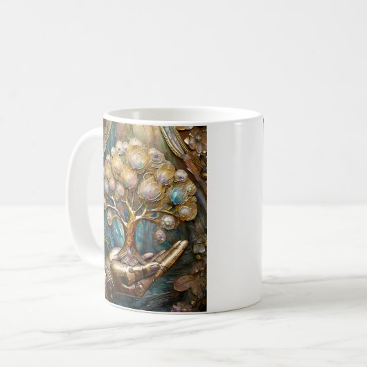 Goldener Roboter-Handholz Gold Tree of Life Kaffeetasse (Vorderseite Links)