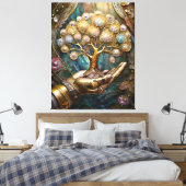 Goldener Roboter-Handholz Gold Tree of Life Leinwanddruck (Insitu (Schlafzimmer))