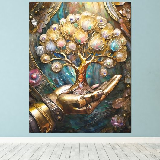 Goldener Roboter-Handholz Gold Tree of Life Leinwanddruck (Insitu (Holzboden))