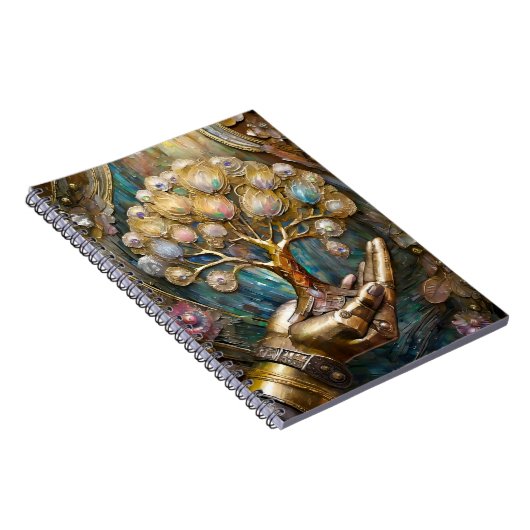 Goldener Roboter-Handholz Gold Tree of Life Notizblock (Rechte Seite)