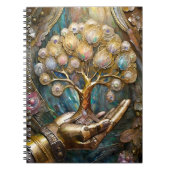 Goldener Roboter-Handholz Gold Tree of Life Notizblock (Vorderseite)