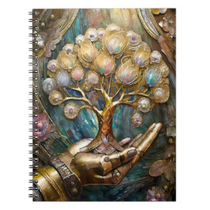 Goldener Roboter-Handholz Gold Tree of Life Notizblock