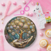 Goldener Roboter-Handholz Gold Tree of Life Pappteller (Party)