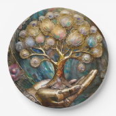 Goldener Roboter-Handholz Gold Tree of Life Pappteller (Vorderseite)