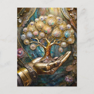 Goldener Roboter-Handholz Gold Tree of Life Postkarte