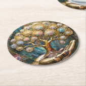 Goldener Roboter-Handholz Gold Tree of Life Runder Pappuntersetzer (Angewinkelt)