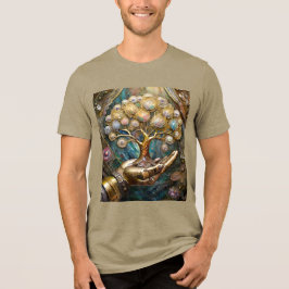 Goldener Roboter-Handholz Gold Tree of Life Tri-Blend Shirt