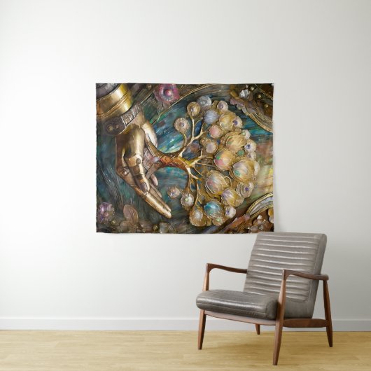 Goldener Roboter-Handholz Gold Tree of Life Wandteppich (Beispiel (Horizontal))