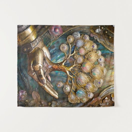 Goldener Roboter-Handholz Gold Tree of Life Wandteppich (Vorderseite (Horizontal))