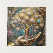 Goldener Roboter-Handholz Gold Tree of Life Wandteppich (Vorderseite)