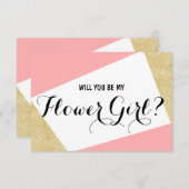 Goldener rosa Farbblock Werden Sie mein Blumenmädc Einladung (Vorne/Hinten)