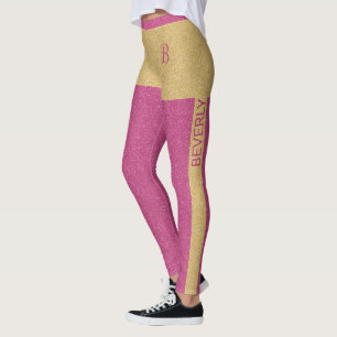 Goldener Rosa Glitzer Gänzlicher Text und Monogram Leggings