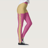 Goldener Rosa Glitzer Gänzlicher Text und Monogram Leggings (Rechts)