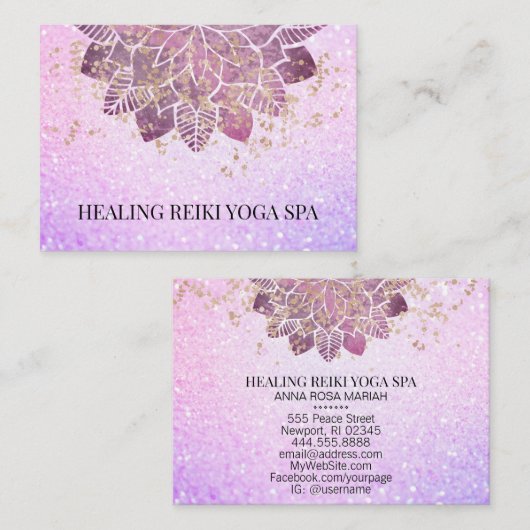 *~* Goldener Rosa Glitzer Spirituelle Yoga Reiki M Visitenkarte (Vorne/Hinten)