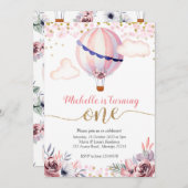Goldener Rosa Heißluftballon Girl Erster Geburtsta Einladung (Vorne/Hinten)