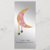 Goldener Rosa Mond Grünes Herz Jewel Valentinstag Menükarte (Rückseite)