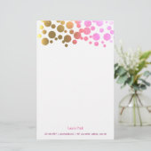 Goldener rosa Retro Confetti Briefpapier (Stehend Vorderseite)