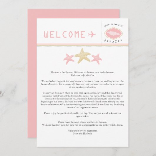 Goldener Rosa-Starfish Jamaika Hochzeitserklärung (Vorne/Hinten)