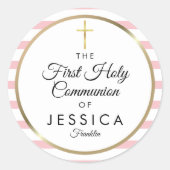 Goldener Rosa Streifen Erste Heilige Kommune Runder Aufkleber (Vorderseite)