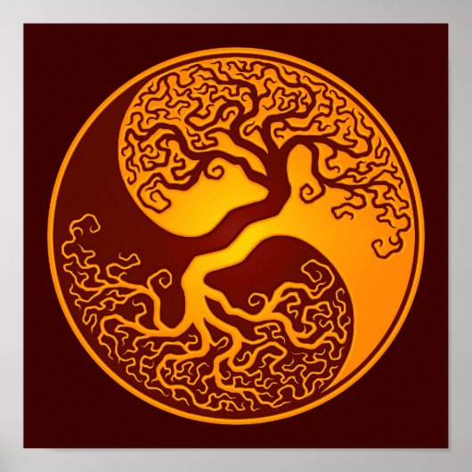 Goldener Roter Baum des Lebens Yin Yang Poster (Vorne)