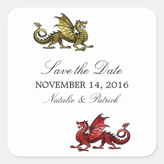 Goldener roter Drache Save-the-Date-Aufkleber Quadratischer Aufkleber (Vorderseite)