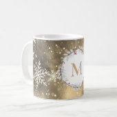 Goldener roter Weihnachtskranz Monogramm Kaffeetasse (Vorderseite Links)