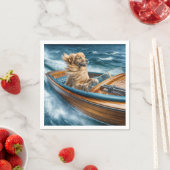 Goldener Rückfahrer mit einem alten Motorboot Serviette (Beispiel)