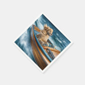 Goldener Rückfahrer mit einem alten Motorboot Serviette (Ecke)