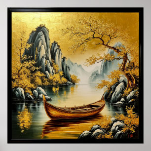 Goldener ruhiger See mit landschaftlicher Natur Poster