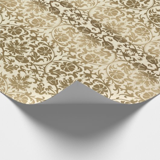 Goldener Sahneblumendamast Geschenkpapier (Ecke)
