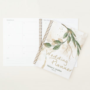 Goldener Salbeigrüner Floraler Hochzeitsplaner Planer
