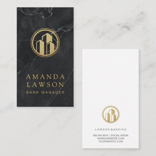 Goldener Säulenschild | Schwarzer Marmor | Bankwes Terminkarte (Vorne/Hinten)