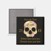 Goldener Schädel Save the Date, elegant, zähhaltig Magnet (Vorderseite/Rückseite)