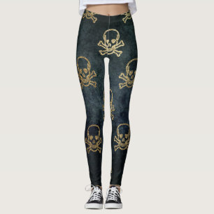 Goldener Schädel und Kreuzknochen Halloween-Muste Leggings
