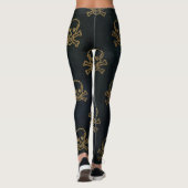Goldener Schädel und Kreuzknochen Halloween-Muster Leggings (Rückseite)