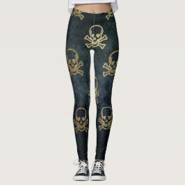 Goldener Schädel und Kreuzknochen Halloween-Muster Leggings