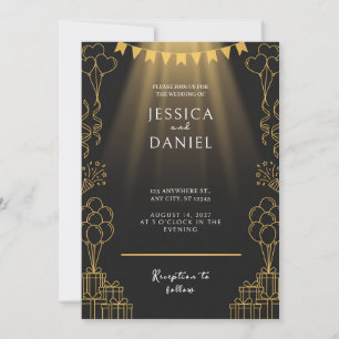 Goldener Scheinwerfer-Wimpel Schwarze Hochzeitsein Einladung