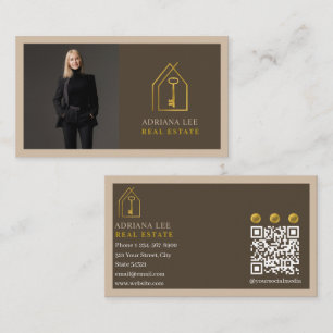 Goldener Schlüssel Foto Immobilienmakler QR-Code B Visitenkarte